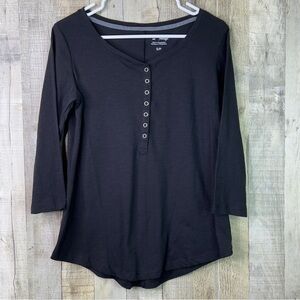 Riders By Lee Indigo Burnout Top Size Small Black Crewneck 3/4 Sleeve Sn…